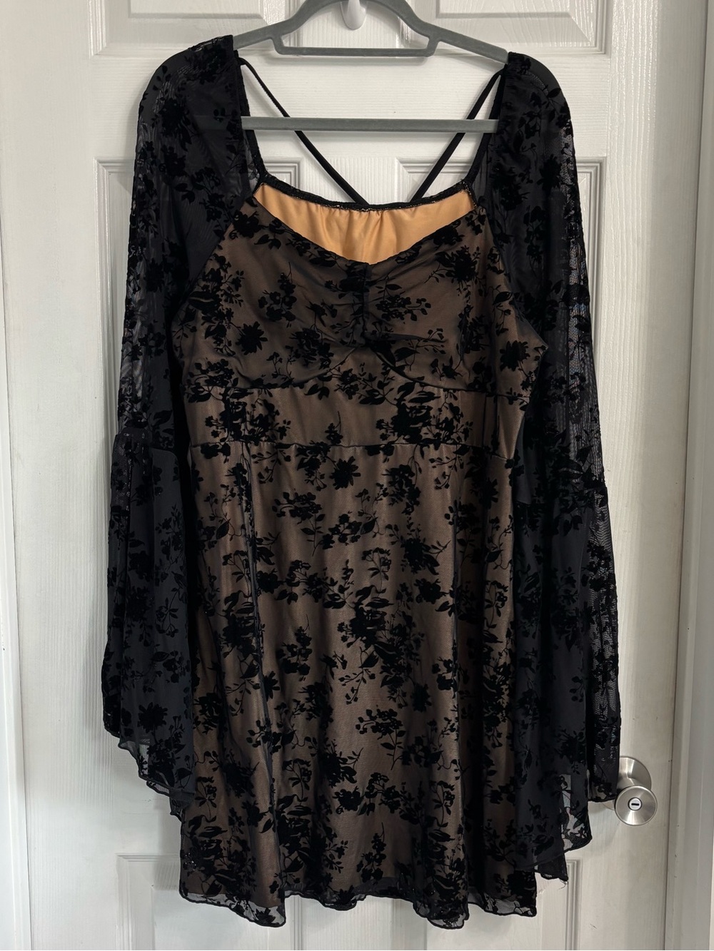 SHEIN Curve Black Velvet Floral Overlay Slip Dress 2XL Whimsygoth Witchy